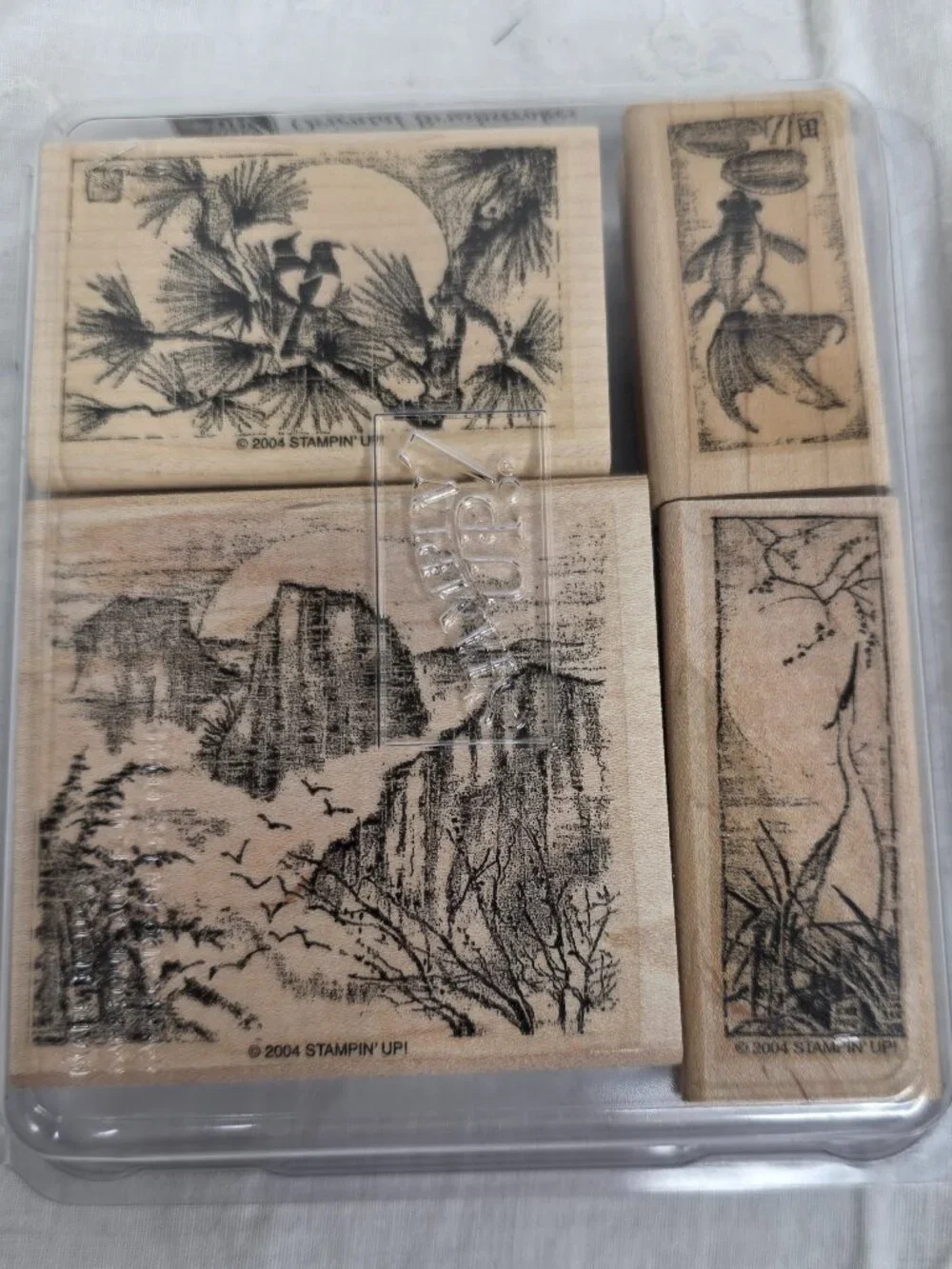 Vintage Stampin Up Oriental Brush Strokes Set of 4Wood Block Stamps 2004 CardArt